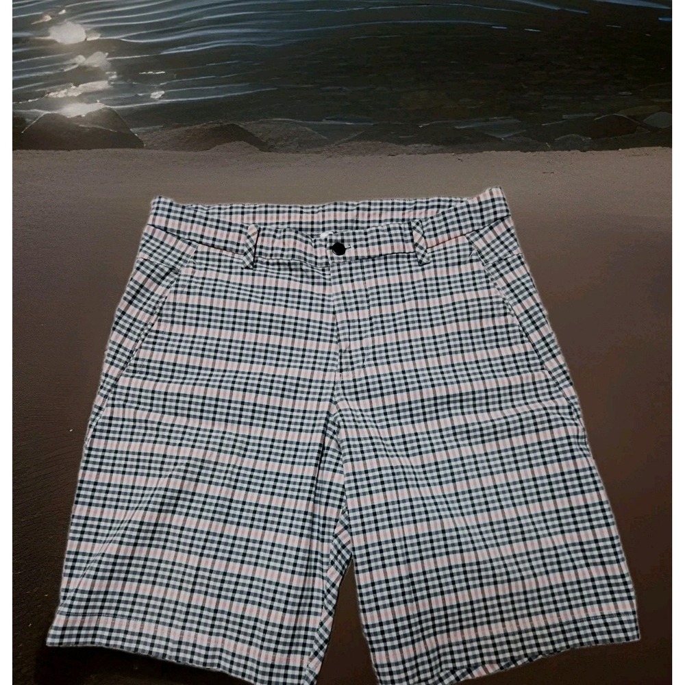 Lululemon Kahuna Shorts Mens 38 Plaid Gray Black Pink Golf Athleisure 36x10